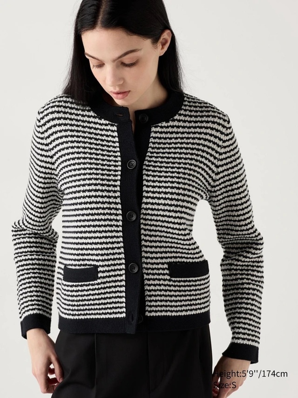 Uniqlo Black and White Striped Button Cardigan
